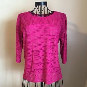 DANA BUCHMAN sheer fuchsia elbow sleeve